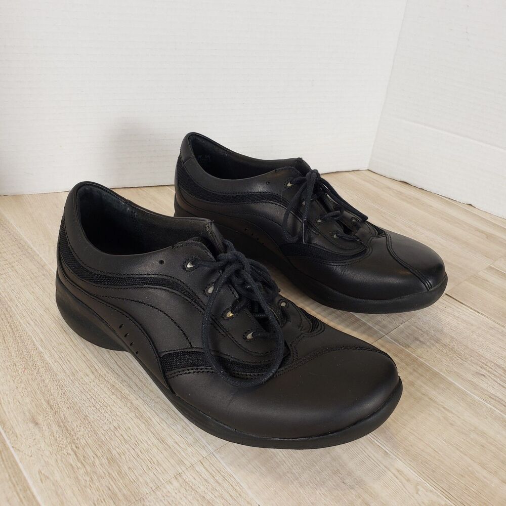 Clarks In Motion Rock Black Leather Secure Lace-Up Walking Shoes Size 9M